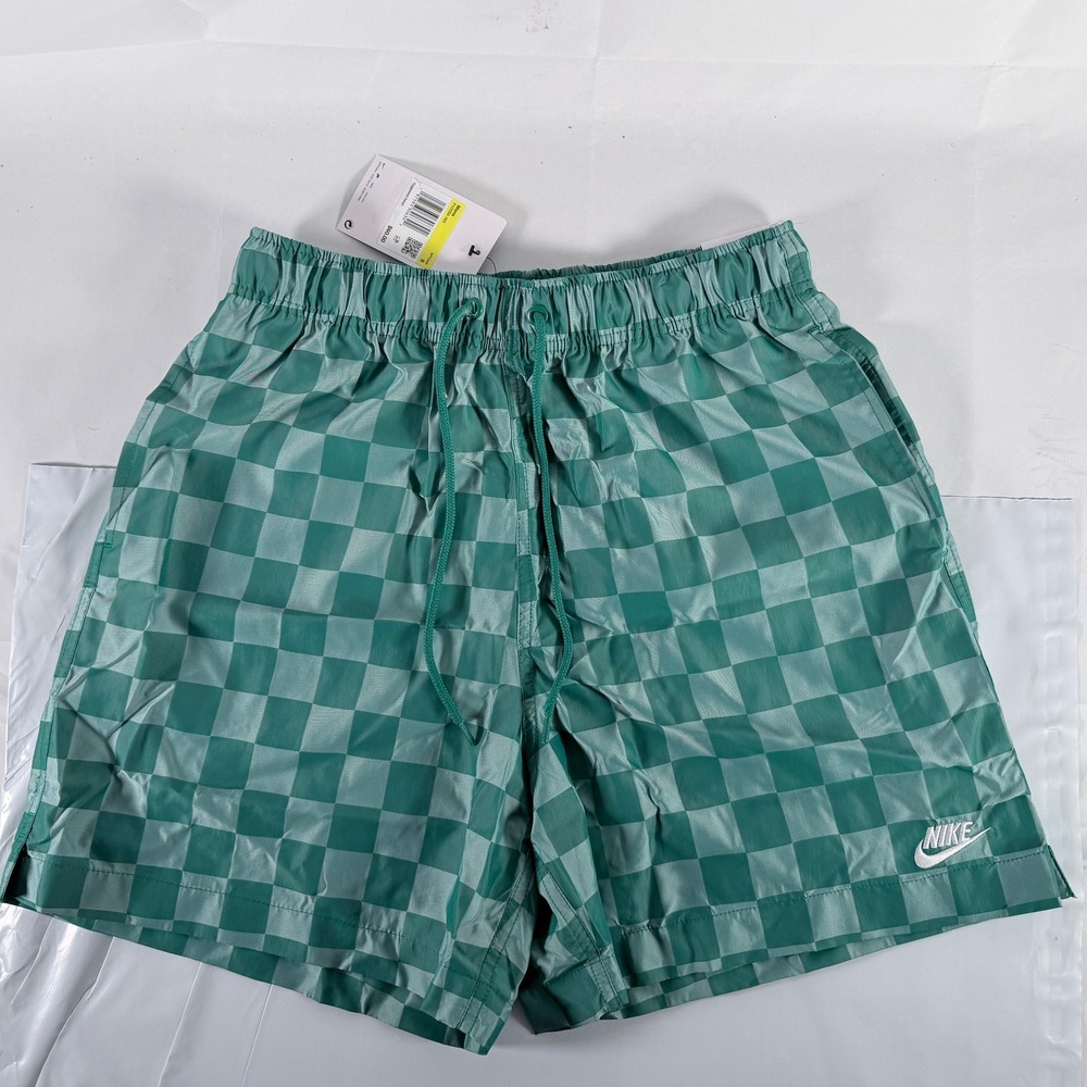 Nike Men's Club Flow Checkered Nylon Shorts Malachite Green‎ Size S FN3098-365